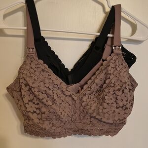 Momanda 32E Lace Nursing Bralette in Mauve And Black 2 Pieces